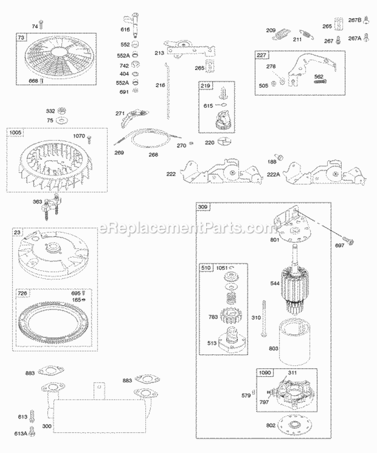 Controls Electric Starter Exhaust System Flywheel Governor Spring Diagram and Parts List for 446777-0241-E1  Briggs and Stratton Engine